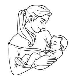Mãe Segurando o Bebê - Desenho para Colorir