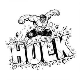 Desenho do Hulk Saltando com Letras Quebrando para Colorir