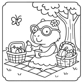 Capivara no Piquenique para Colorir