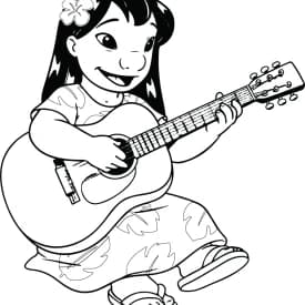 Desenhos para Colorir da Lilo Tocando Violão Sentada