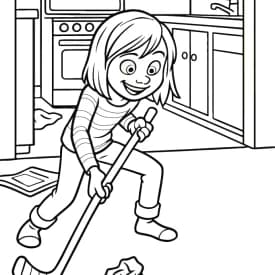 Desenho para Colorir Raiva Pegando Fogo: Um Momento Explosivo Desenho para Colorir da Riley Jogando Hóquei na Cozinha