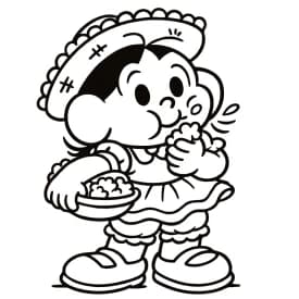 Desenho de Menina Comendo Comida Típica na Festa Junina