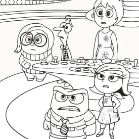 Desenho para Colorir Riley Lendo um Livro em Casa Desenho para Colorir Emoções na Central da Mente: Cena com Todos os Personagens