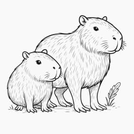 Capivara e Filhote Realistas para Colorir