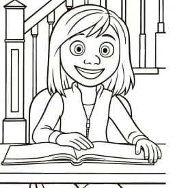 Desenho da Nojinho com os Braços Cruzados – Divertida Mente Desenho para Colorir Riley Lendo um Livro em Casa