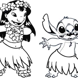 Desenho para Colorir do Dr. Hämsterviel e Stitch em Cena Engraçada Desenhos para Colorir da Lilo e Stitch Dançando Hula