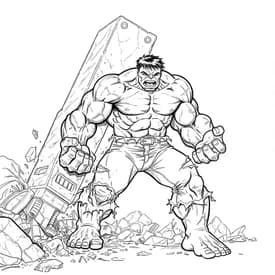 Hulk com Pilar Destruído para Colorir