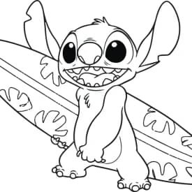 Desenhos para Colorir do Stitch e Angel Apaixonados Desenho para Colorir do Stitch com Prancha de Surfe