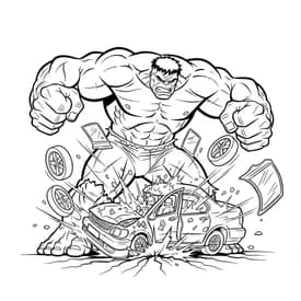 Hulk Esmagando Carro - Desenho para Colorir
