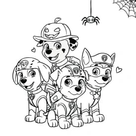 Desenho da Patrulha Canina para Colorir - Rubble, Chase e Skye em Cena de Diversão Desenho de Halloween da Patrulha Canina para Colorir