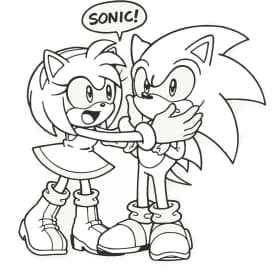 Desenho para Colorir do Sonic e Amy em Cena Divertida