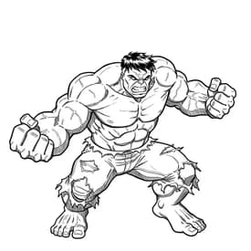 Desenho do Hulk Abaixado com Punhos Fechados para Colorir