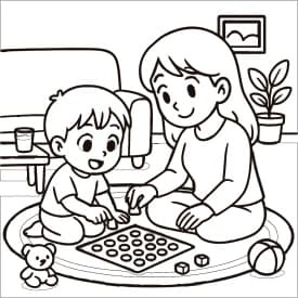 Dia das Mães - Mãe e Filho Brincando Juntos para Colorir