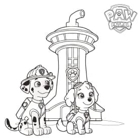 Desenho da Patrulha Canina para Colorir - Ryder e a Equipe em Ação Desenho da Patrulha Canina para Colorir - Marshall e Skye no Mirante