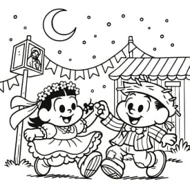 Desenho de Casal Dançando Quadrilha na Festa Junina com São João