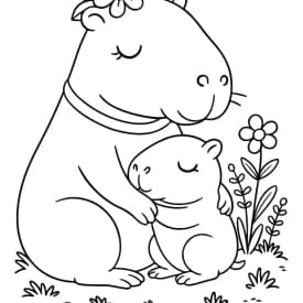 Capivara Abraçando Filhote para Colorir