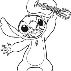 Desenho para Colorir da Lilo Fazendo o Stitch Sorrir à Força Desenhos para Colorir do Stitch Comemora com Violão