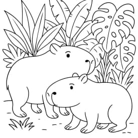 Capivaras na Floresta Tropical para Colorir