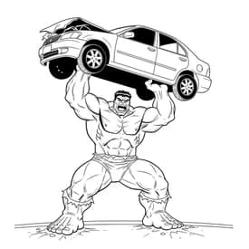 Hulk Levanta um Carro: Cena Incrível para Colorir
