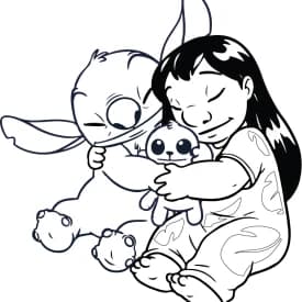 Desenhos para Colorir da Lilo e Stitch em um Abraço Fofo
