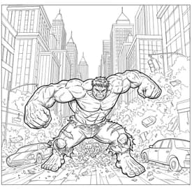 Desenho do Hulk Destruindo a Rua na Cidade para Colorir