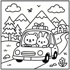 Desenho para Colorir Cozy Friends: Viagem nas Montanhas com Urso e Coelho