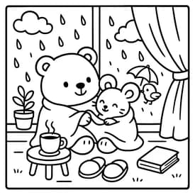 Desenho para Colorir Cozy Friends: Seja Gentil com seus Amigos Desenho para Colorir Cozy Friends: Dia Chuvoso e Abraços