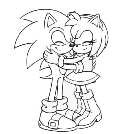 Desenho para Colorir do Sonic e Amy se Abraçando com Carinho