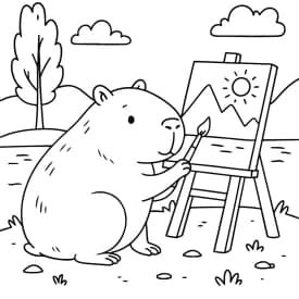 Capivara Pintando ao Ar Livre para Colorir