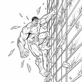 Desenho do Hulk Quebrando a Parede de um Prédio para Colorir