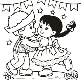 Desenho de Crianças Dançando em Volta da Fogueira na Festa Junina Casal Dançando na Festa Junina – Desenho para Colorir
