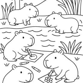 Capivaras Desenhando para Colorir