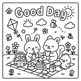 Desenho para Colorir Cozy Friends: Gatinho e Patinho Fazendo Biscoitos com Amor Desenho para Colorir Cozy Friends: Piquenique com Coelhinho e Esquilo em um Good Day