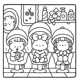 Desenho para Colorir Cozy Friends: Panda e Raposa Fazendo Biscoitos Um dia divertido no salão com as amigas do Cozy Friends em um desenho para colorir