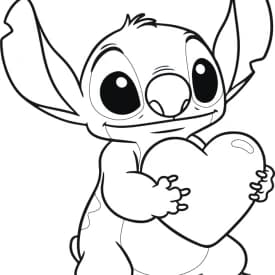Desenhos para Colorir da Lilo e Stitch Dançando Hula Desenhos para Colorir do Stitch Segurando um Coração Fofo