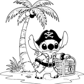 Desenho para Colorir do Stitch Sentado com Sorrisão Travesso Desenhos para Colorir do Stitch Pirata com Baú do Tesouro