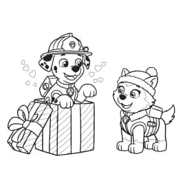 Desenho da Skye no Helicóptero da Patrulha Canina para Colorir Desenho do Marshall e Everest com Presente - Patrulha Canina para Colorir