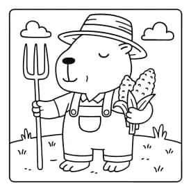Capivara Fazendeira com Milho para Colorir