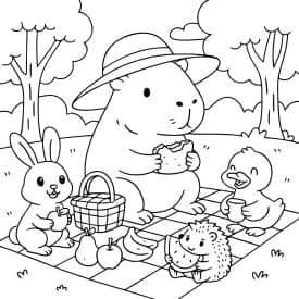 Capivara e Amigos no Piquenique para Colorir