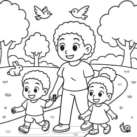 Passeio no Parque com Mamãe - Desenho para Colorir