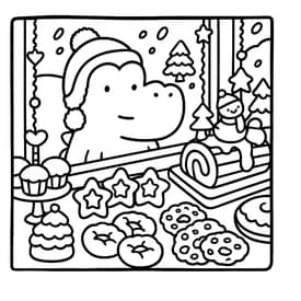 Um dia divertido no salão com as amigas do Cozy Friends em um desenho para colorir Desenho para Colorir Cozy Friends: Vitrine de Doces no Inverno