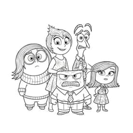 Desenho para Colorir Alegria, Tristeza e Bing Bong: Emoção e Imaginação Desenho para Colorir Divertida Mente em Grupo: Embarque no Mundo das Emoções