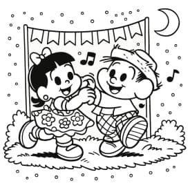 Crianças Dançando na Festa Junina – Desenho para Colorir