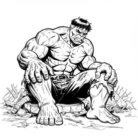 Desenho do Hulk Sentado nos Destroços para Colorir