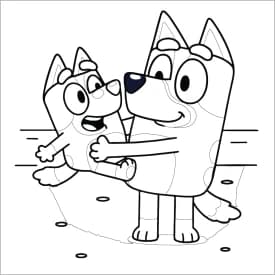 Bluey Levantando Bingo: Desenho Alegre para Colorir