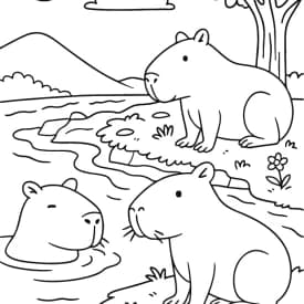 Capivaras na Natureza para Colorir