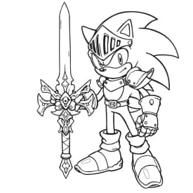 Desenho para Colorir do Sonic de Armadura com Espada Lendária