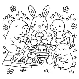 Piquenique de Capivara e Amigos para Colorir