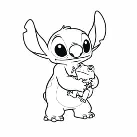 Desenhos para Colorir do Stitch com os Braços Cruzados e Cheio de Atitude Desenho para Colorir do Stitch com um Sapo Fofo no Colo