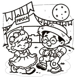 Dançando na Barraca de Pipoca na Festa Junina – Desenho para Colorir